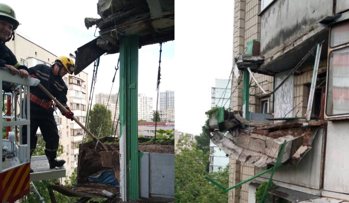 Kijów: ktoś chciał uprawiać truskawki na balkonie, wysypał tonę ziemi i całość się zerwała