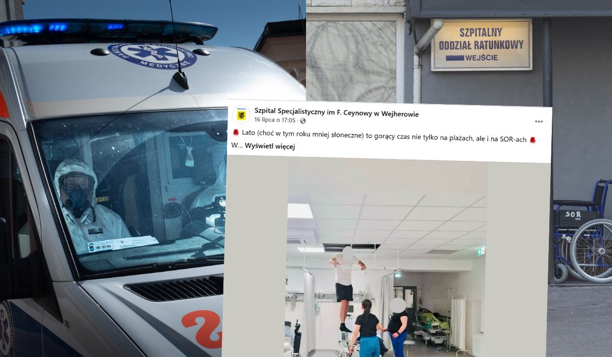Wejherowo: agresywny pacjent zdemolował część SOR-u, ze szczególną pasją niszczył sufit