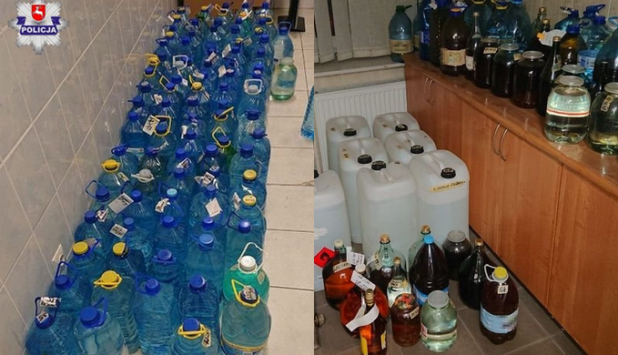 Terespol: policjanci zabezpieczyli w domu 65-latka ponad 1000 litrów bimbru