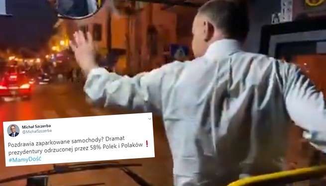 Duda jak papież w papamobile. Szczerba: Pozdrawia zaparkowane samochody?