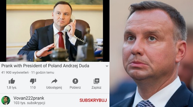 Dwóch rosyjskich śmieszków z YouTube twierdzi, że wkręcili Dudę i pokazują rozmowę