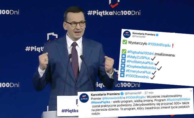Morawiecki chwali się, że w ciągu 100 dni rząd zrealizował swoje obietnice 