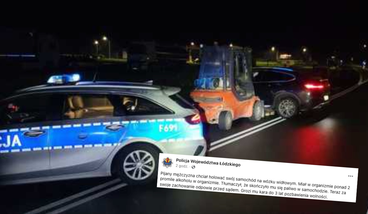 Wieruszów: napruty kierowca wózka widłowego usiłował holować nim swoje BMW
