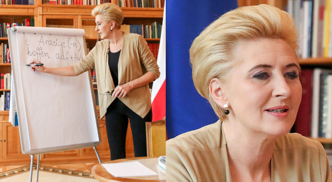 Pierwsza dama prowadzi wirtualne lekcje niemieckiego