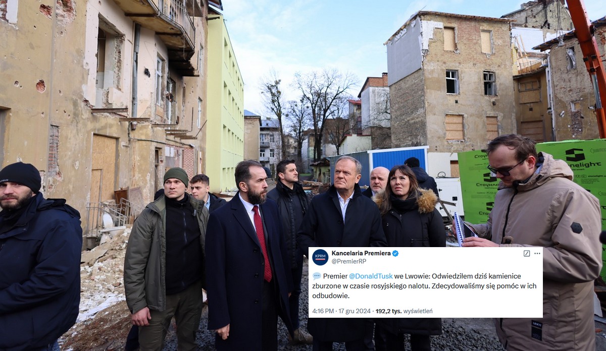Premier zapowiada pomoc w odbudowie kamienic zniszczonych przez Rosjan we Lwowie