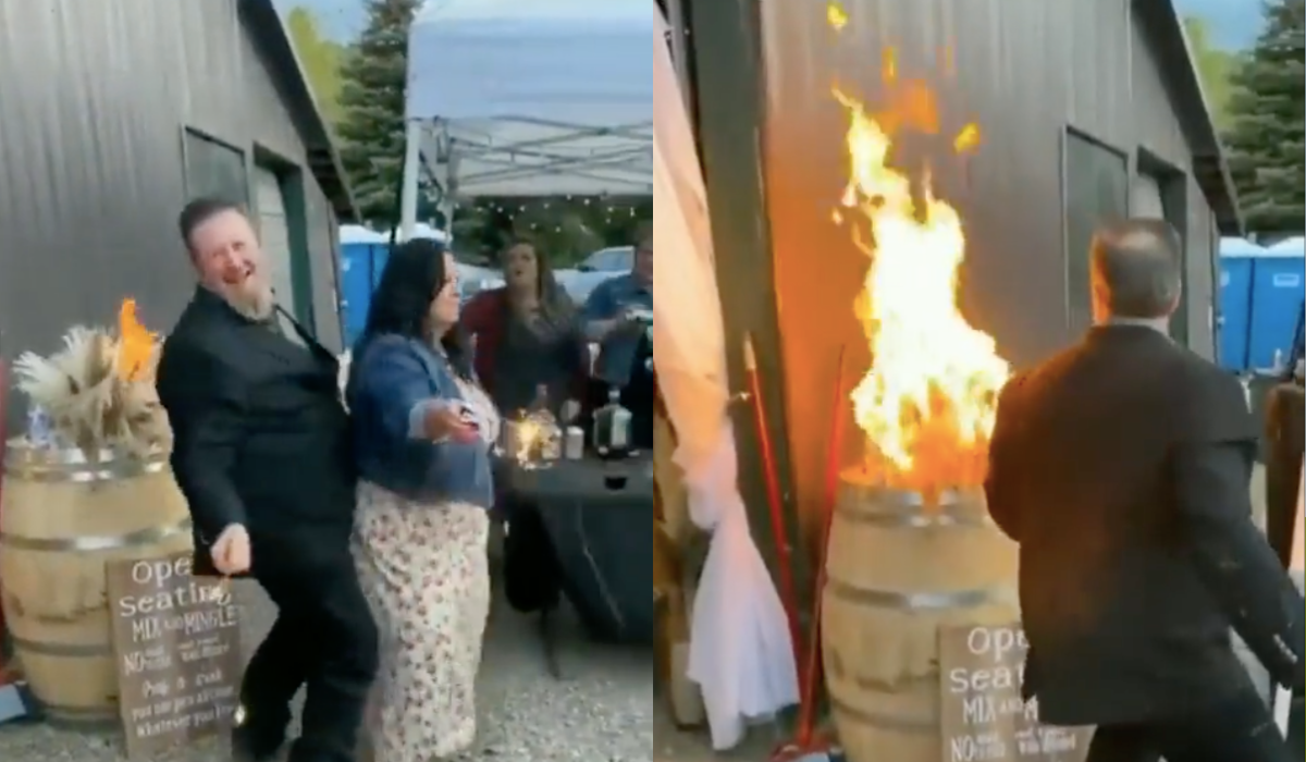 Pijany gość na weselu wywołał pożar, potem go ugasił, wrócił do tańczenia i został memem