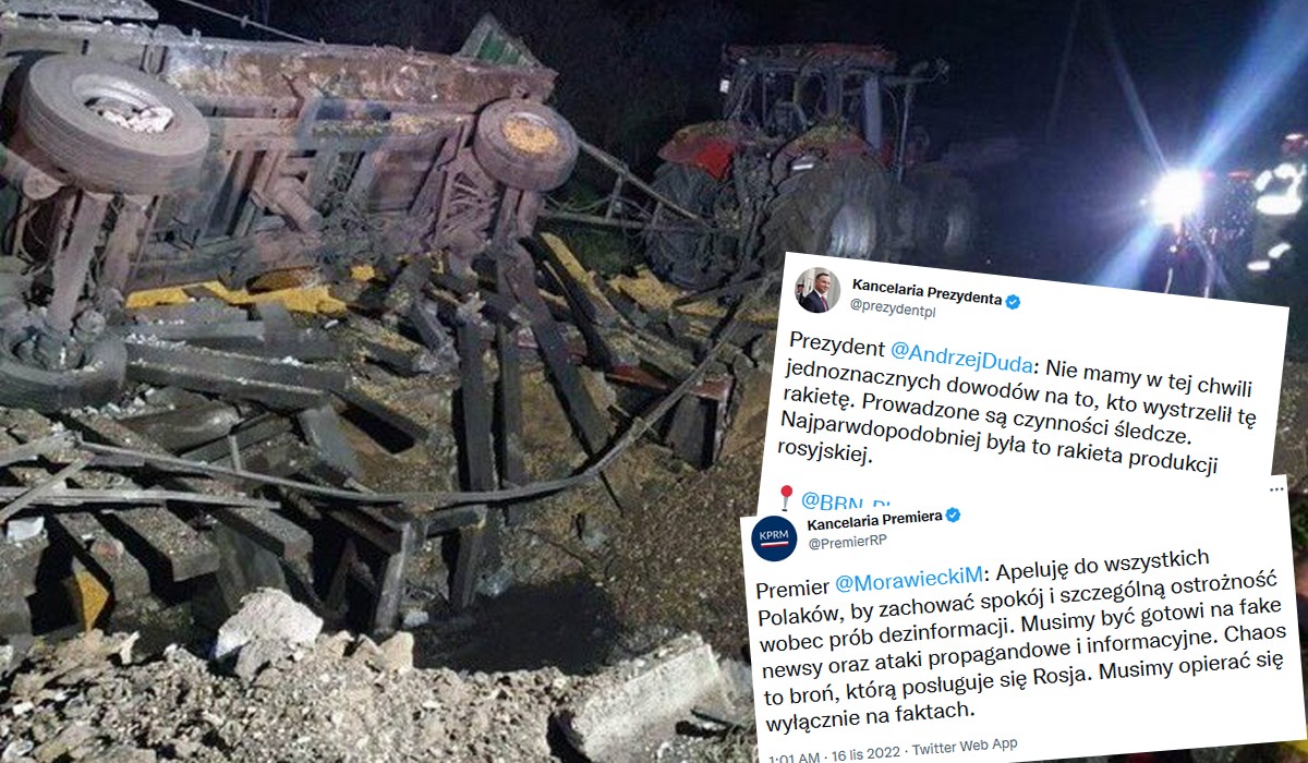 MSZ: we wsi Przewodów spadł pocisk produkcji rosyjskiej, jednak nie jest jasne przez kogo został wystrzelony