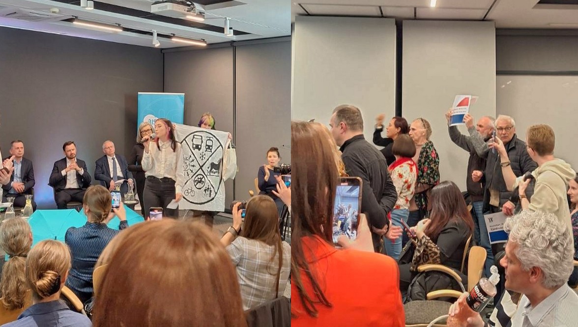 Aktywiści klimatyczni zakłócili debatę prezydencką w Krakowie