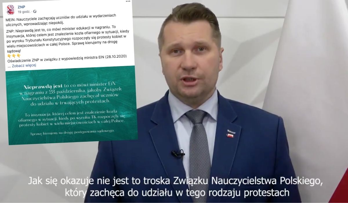 ZNP idzie do sądu z ministrem Czarnkiem, za sugestie, że to nauczyciele wysyłają dzieci na protesty