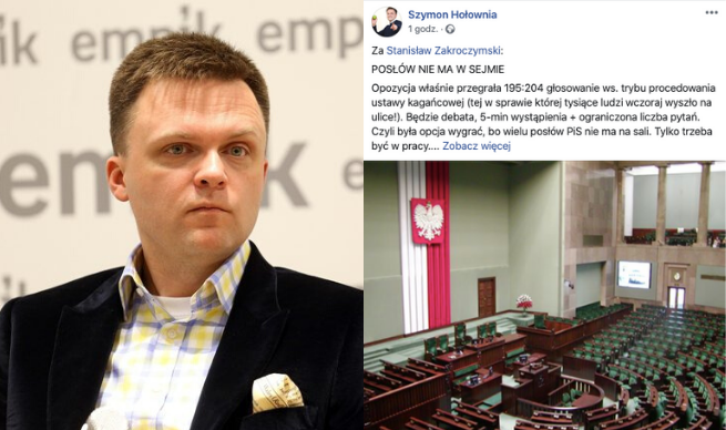 Hołownia krytykuje opozycję: dlaczego nie było was w Sejmie? Za co wam płacimy?