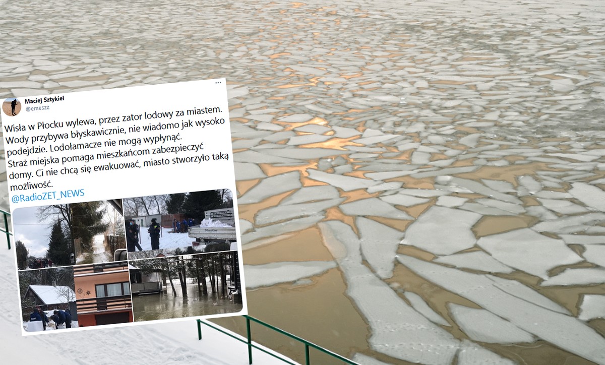 Płock przygotowuje się do ewakuacji, przez zator na Wiśle pojawiło się ryzyko powodzi