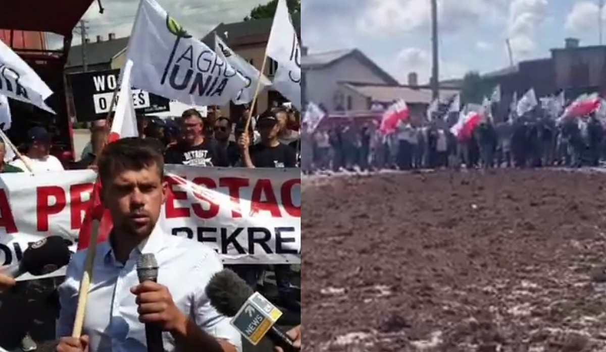 Agrounia rozrzuciła obornik na rondzie w Srocku, protest na 300 traktorów i zapowiedzi najazdu na Warszawę