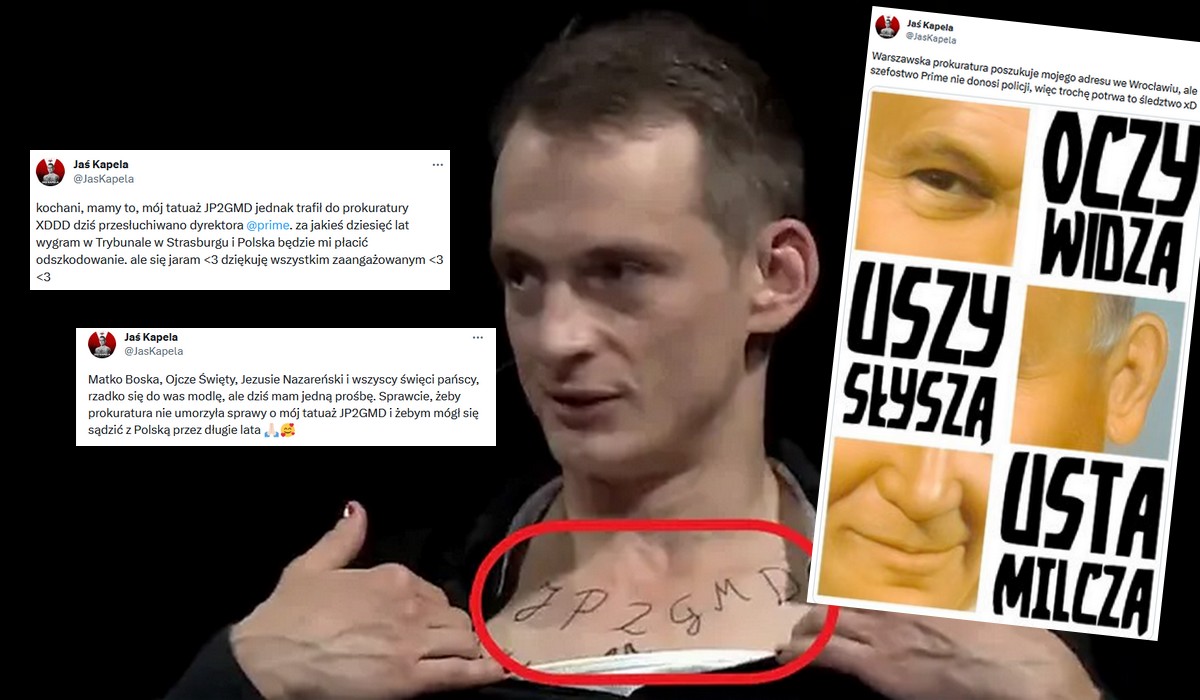 Tatuażem Jasia Kapeli "JP2GMD" zainteresowała się prokuratura, aktywista twierdzi, że już zaczęły się przesłuchania