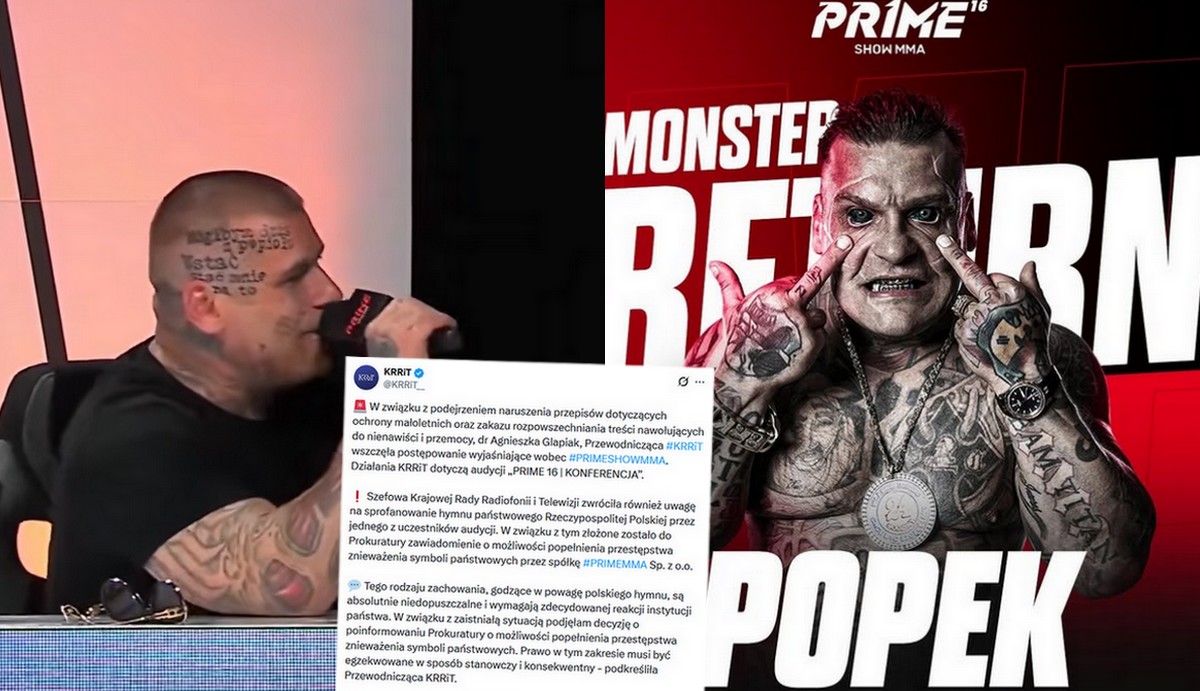 KRRiT zajmuje się Popkiem i jego odklejką podczas śpiewania hymnu na konferencji Prime MMA