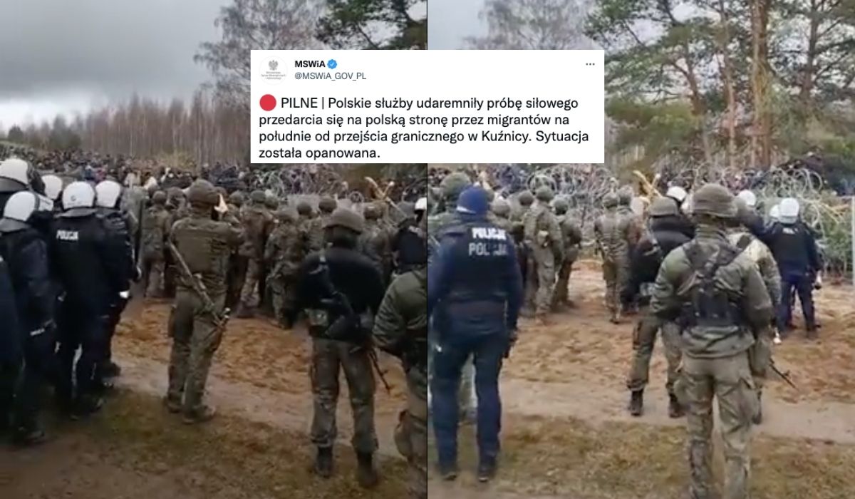 Połączone siły mundurowych zatrzymały grupę migrantów na granicy, MSWiA twierdzi, że sytuacja jest opanowana