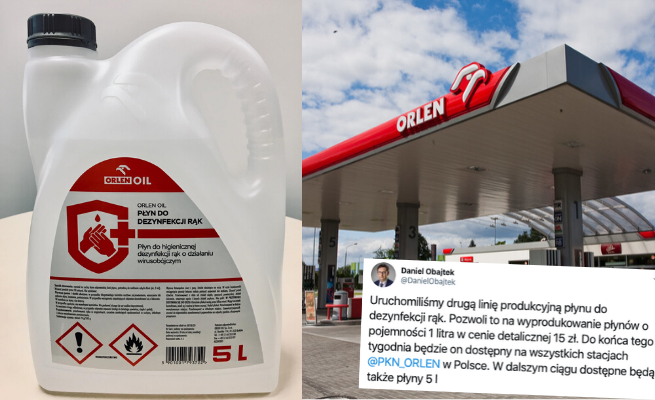 Obajtek: płyny dezynfekujące po 15 zł za litr pojawią się na stacjach Orlen do końca tygodnia