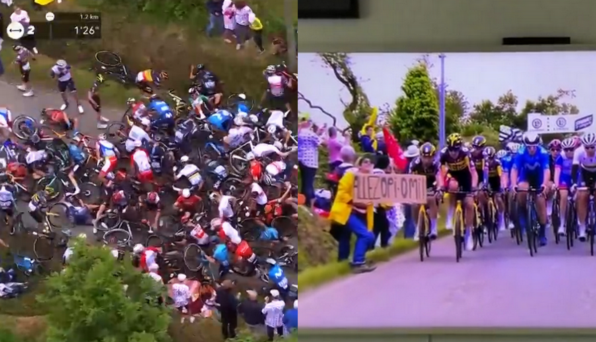 Do karambolu na Tour de France doszło przez kobietę, która pozowała do kamery