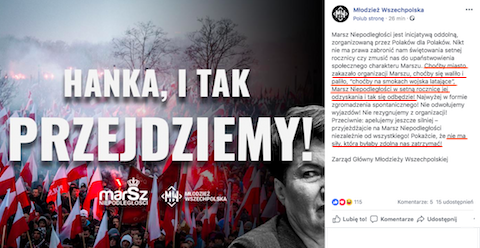 Młodzież Wszechpolska: Marsz i tak się odbędzie. Choćby się paliło, choćby na smokach wojska latające