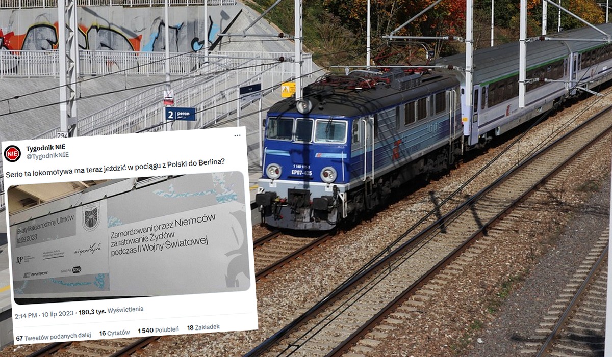 PKP Intercity pośle do Berlina pociąg z grafiką o rodzinie Ulmów i z tekstami o zbrodni wojennej Niemców