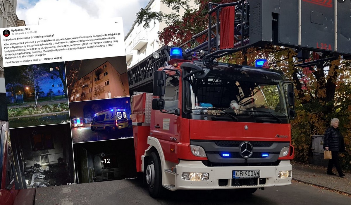 Bydgoszcz: strażacy mieli problem z rozpoczęciem akcji, bo stale musieli pokonywać przeszkody osiedla