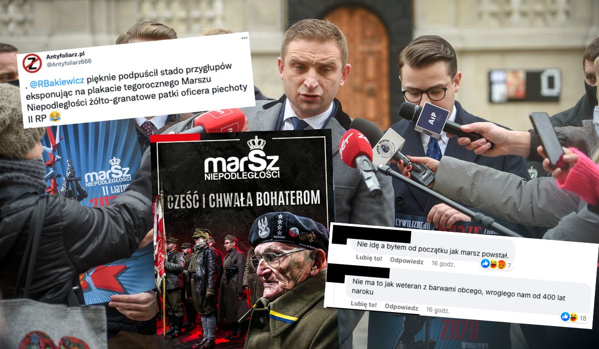 Bąkiewicz wrzucił plakat Marszu Niepodległości i strollował własnych odbiorców żółto-niebieskimi barwami
