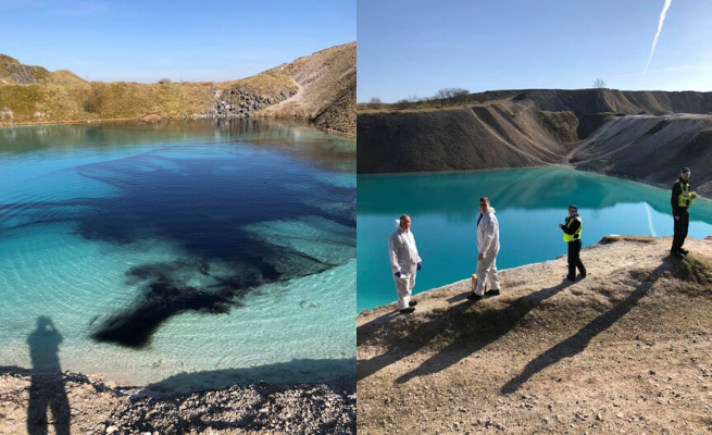 UK: policja zafarbowała błękitne jeziorko na czarno, żeby ludzie siedzieli w domach a nie nad wodą 