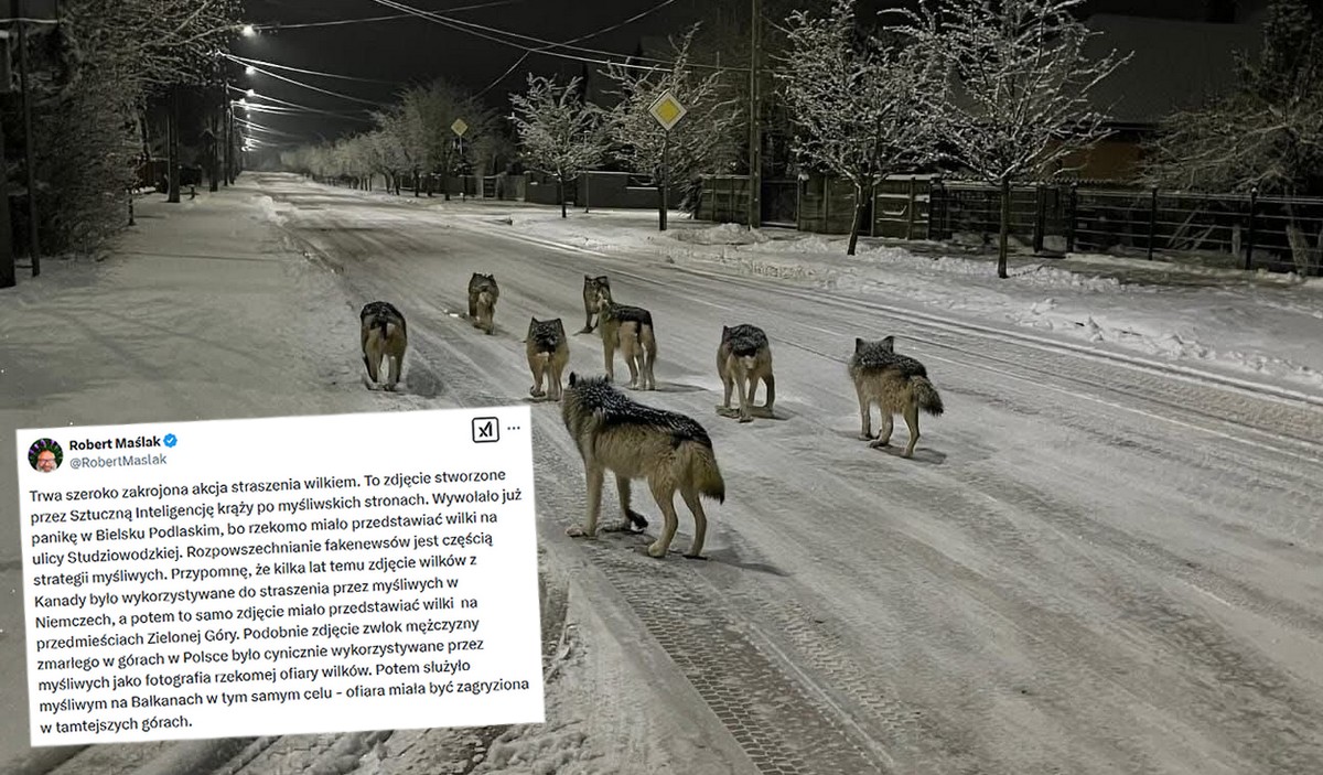 Bielsk Podlaski: mieszkańcy przejęli się watahą wilków wygenerowaną w AI, myśliwi wzywają do polowań