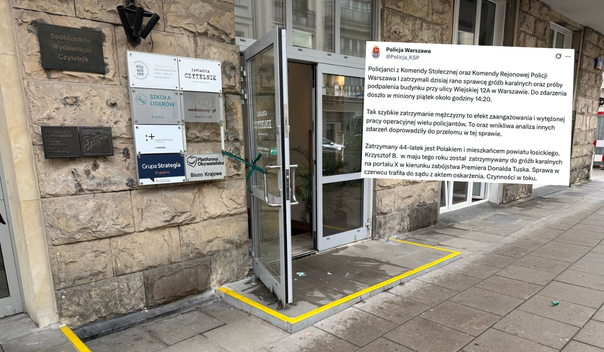 Policja zatrzymała sprawcę ataku na biuro PO, okazało się, że już wcześniej groził Tuskowi