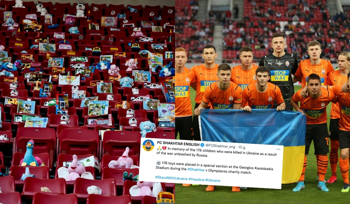 Mecz Szachtaru Donieck: na trybunach ułożono zabawki jako symbol 176 dzieci zabitych przez Rosjan