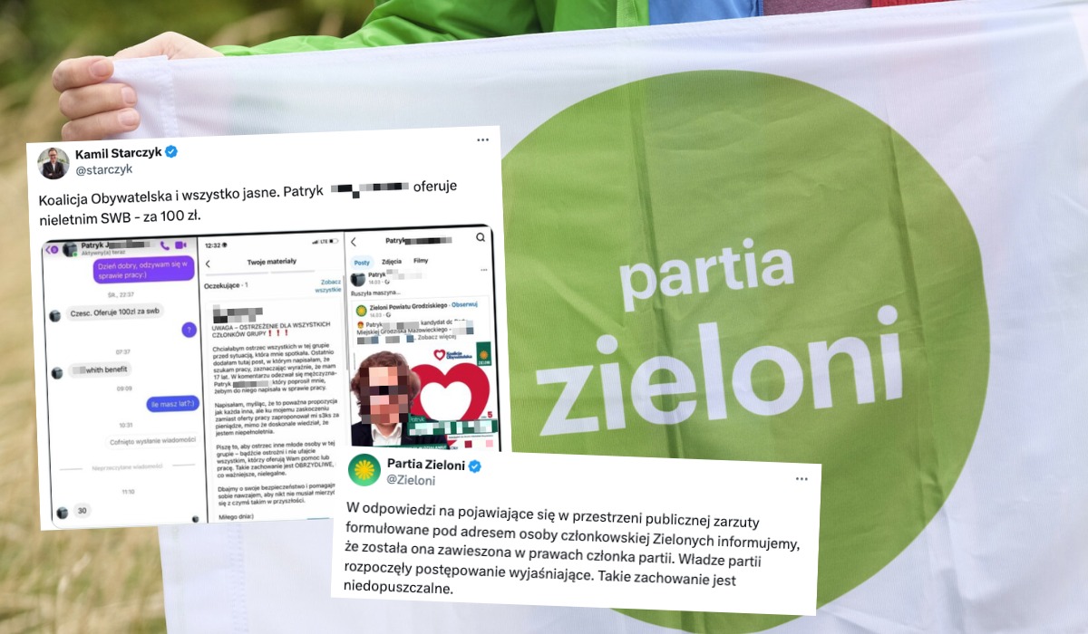 Działacz partii Zielonych, który miał złożyć 17-latce propozycję zbliżenia za 100 zł, został zawieszony