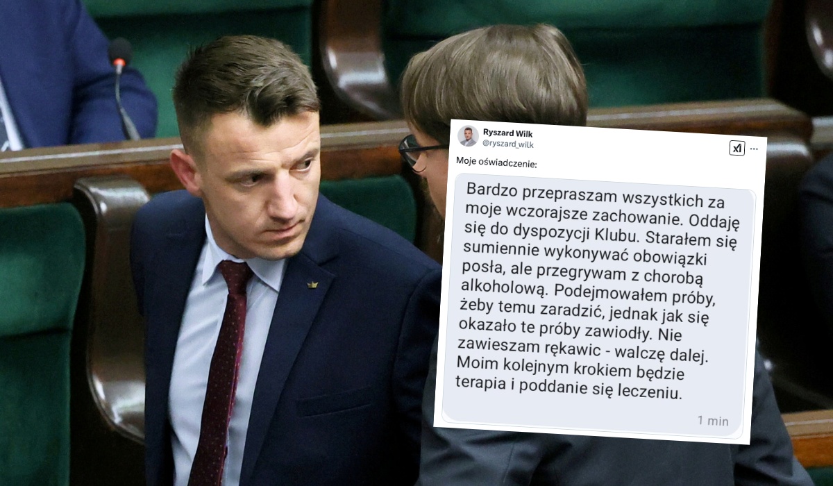 Poseł Wilk z Konfederacji zapowiedział, że będzie walczył z chorobą alkoholową i podejmie terapię