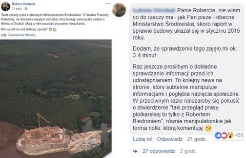 Biedroń o zamku w Puszczy Noteckiej: "Takie rzeczy tylko z obecnym Ministerstwem Środowiska"