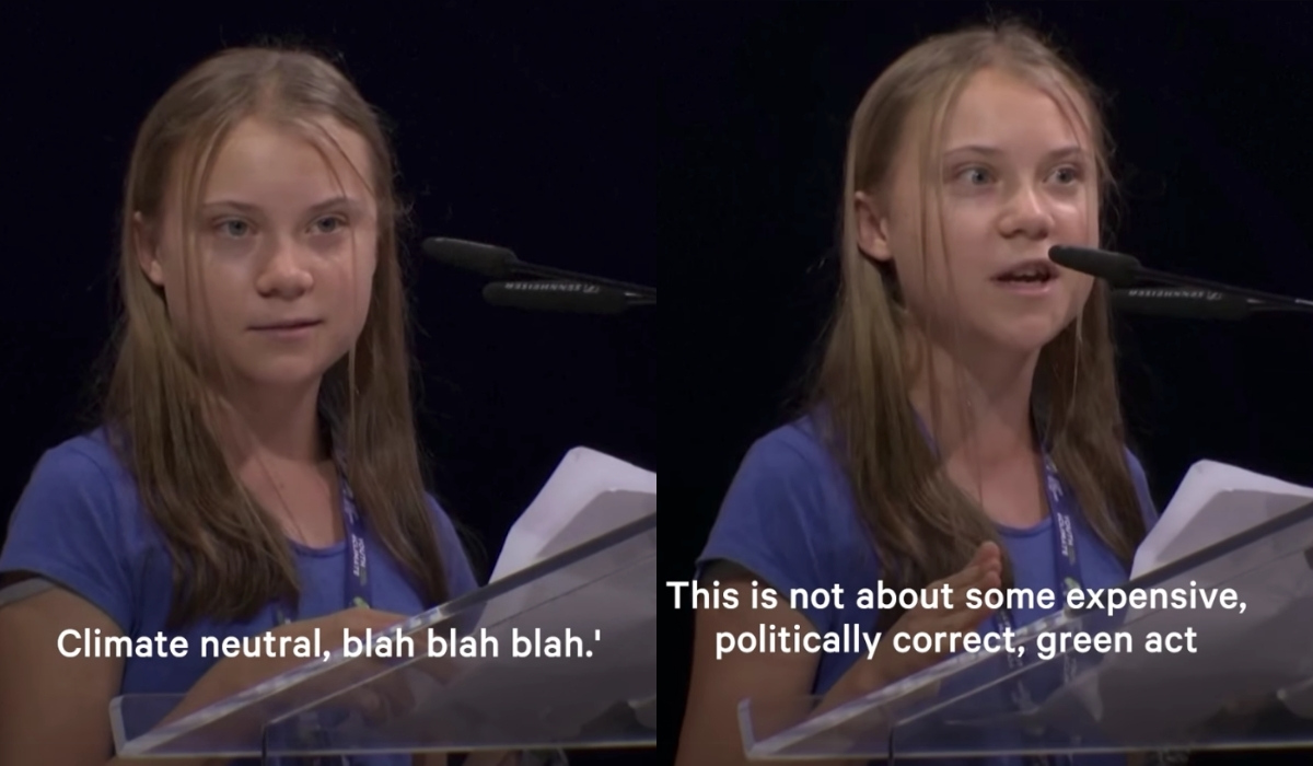 Greta Thunberg zaczęła parodiować polityków podczas przemowy, "zielona ekonomia, bla bla bla"