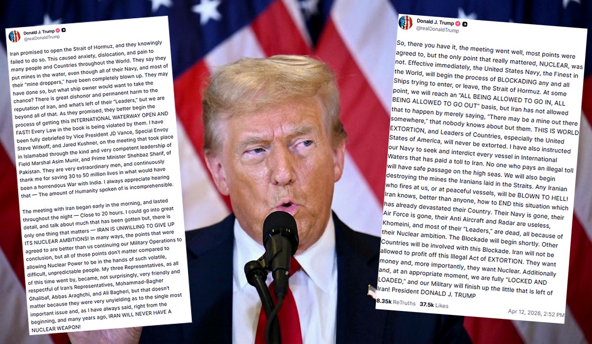 Donald Trump ogłasza blokadę Cieśniny Ormuz i grozi Irańczykom piekłem