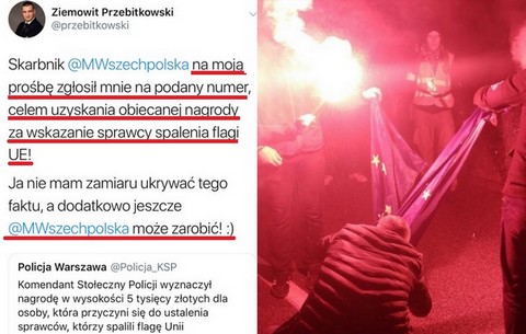 Zgłosili się na policję po spaleniu flagi Unii, dostali 5000 zł nagrody