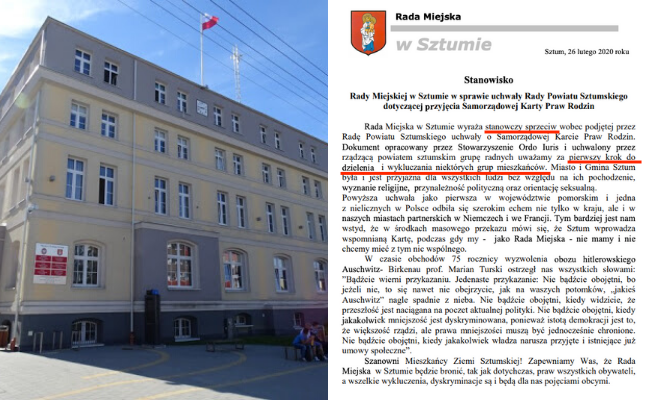 Konflikt w Sztumie: radni miasta mówią, że Sztum jest otwarty dla wszystkich, a radni powiatu, że niekoniecznie