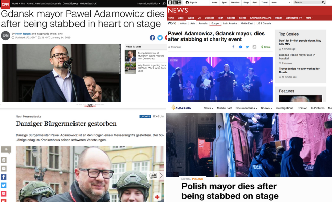 Zagraniczne media o śmierci prezydenta Gdańska
