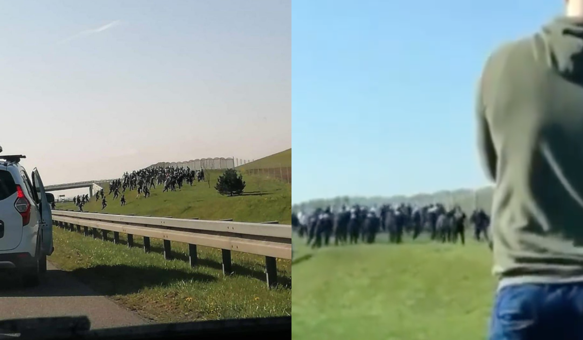 Kibice próbowali zrobić bitwę z innymi kibicami, ale zrobili tylko korek na trasie