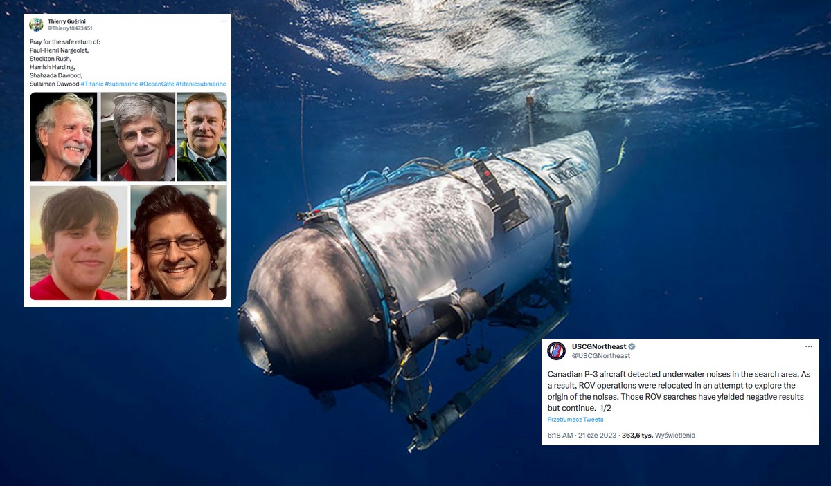 Trwają poszukiwania kapsuły z bogaczami, którzy chcieli popatrzeć na Titanica, ratownicy "słyszeli odgłosy"