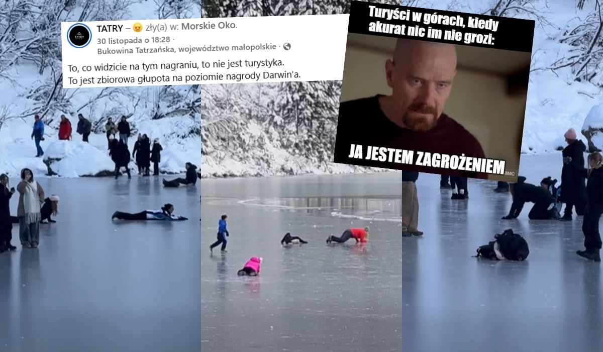 Morskie Oko: turyści włażą na lekko zamarznięte jezioro i testują nerwy ratowników