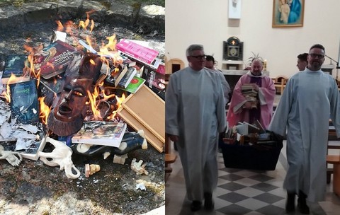 Księża tłumaczą, dlaczego spalili książki: "bo nadszedł czas" i "są obrzydliwością dla Boga"