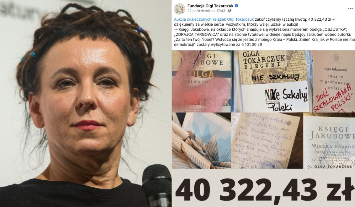 Zniszczone książki wysłane Tokarczuk wylicytowane za 40 tys. zł, pieniądze dostaną organizacje LGBT