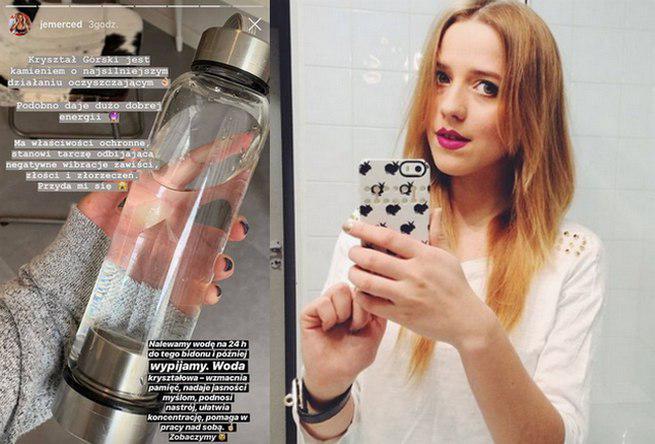 Jessica Mercedes reklamuje bidon na wodę z magicznymi kryształami