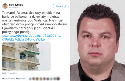 Falenta siedział na barierce balkonu na dziewiątym piętrze