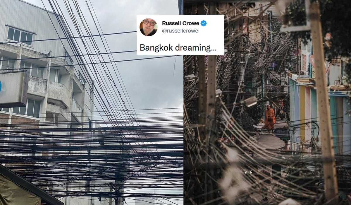 Tajlandia: Russell Crowe zrobił wpis o plątaninie kabli w Bangkoku i aż premier się przejął, że czas coś z tym zrobić