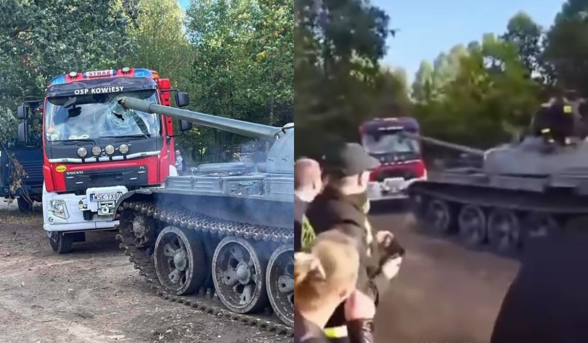 Mazowieckie: czołg wbił się lufą w wóz strażacki na pikniku historycznym