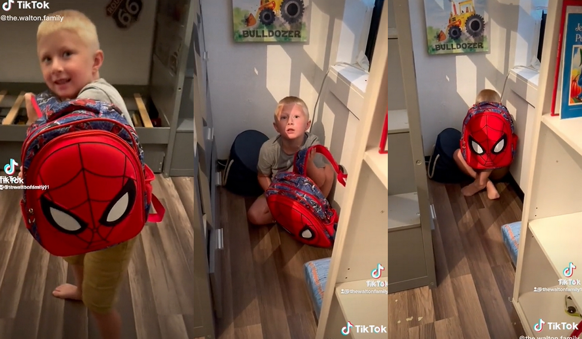 Na TikToku trenduje film, na którym matka wyjaśnia dziecku, jak korzystać z kuloodpornego plecaka
