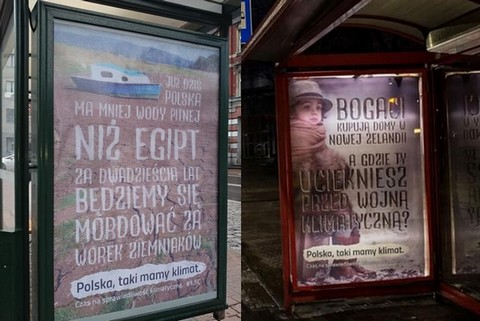 Plakaty w Katowicach: Bogaci kupują domy w Nowej Zelandii. A gdzie Ty uciekniesz przed wojną klimatyczną?