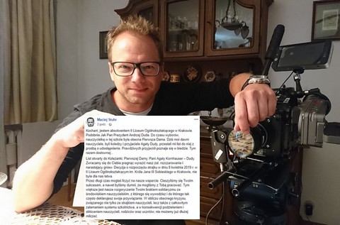 Maciej Stuhr skończył liceum Agaty Dudy. Udostępnia list od nauczycieli