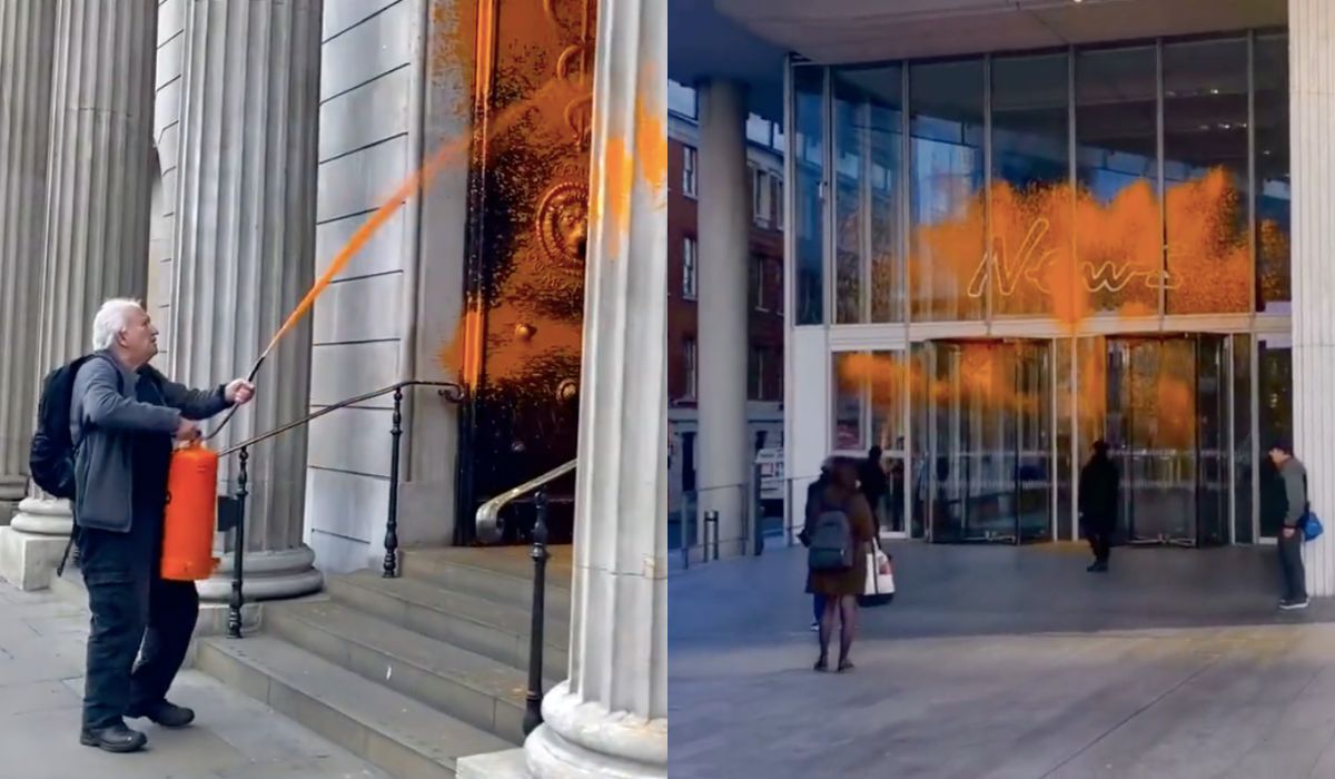 UK: Aktywiści z "Just Stop Oil" oblali farbą bank centralny żądając wstrzymania projektów naftowych